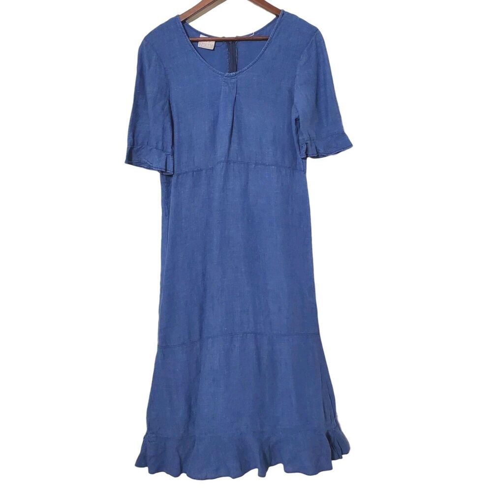 Vintage Liz Claiborne Denim Chambray Maxi Dress Size M Ruffle Hem 80s Womens